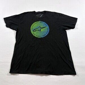 Alpinestars Mens Black Graphic T-Shirt Logo Tee Grunge Moto Print Y2K Classic L